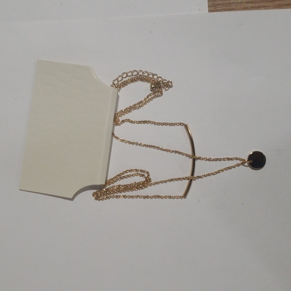 Gold-tone Layered Necklace - Sleek Bar & Round Disc Charm - Women's Jewelry - Picture 3 of 6